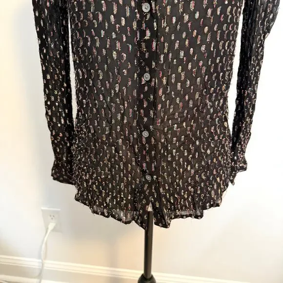 J. Crew Tie Neck Sheer Rainbow Lurex Dot Blouse Top In Black Size XS - Picture 7 of 14